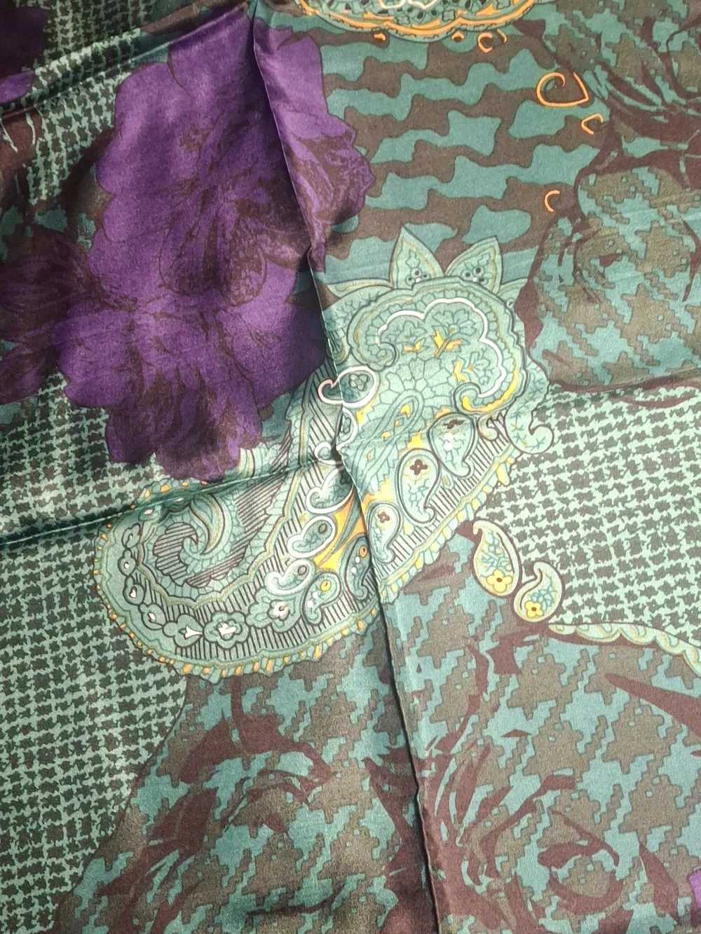 Dior Green and Purple Silk Houndstooth Scarf